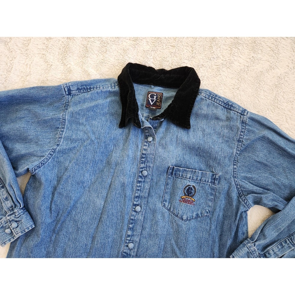 Gloria Vanderbilt Vintage Button Down Shirt Embroidered Logo Womens Large‎